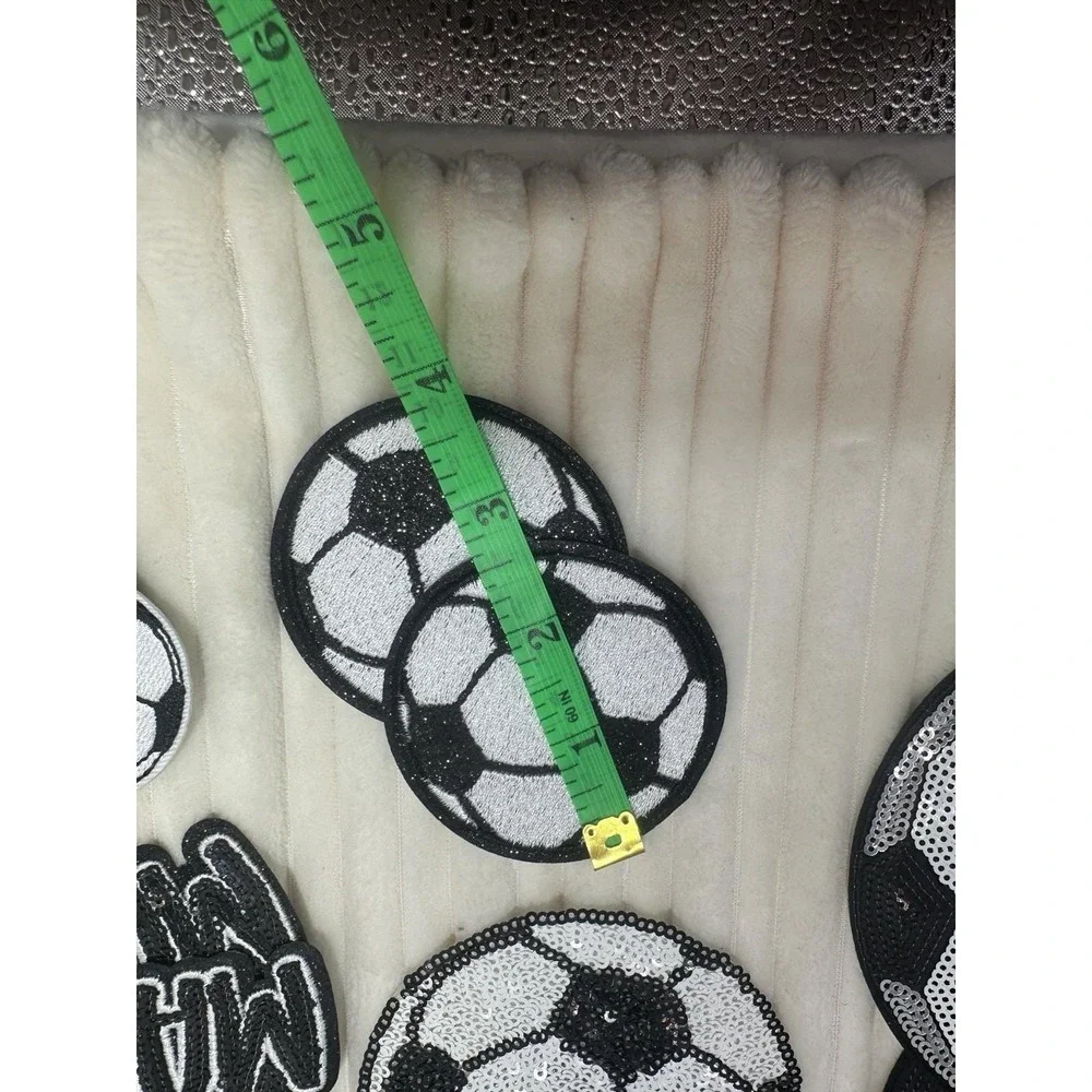 Qty 12 Soccer Ball & Soccer Mama Sew-On Sparkling Black Sequins Decal /Patch NEW